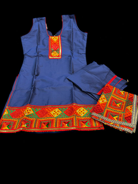 Navy blue colour kids phulkari suit