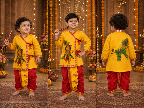 Cotton-Based Krishna Costume
Comfortable Krishna costume made with cotton-based fabric and comes with matching accessories. Slight variations in design, colour and accessories may occur.