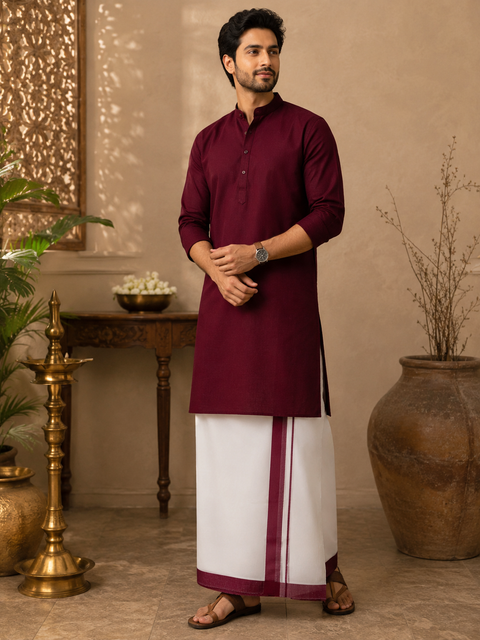 Woven Cotton Kerala Mundu / Dhoti in White ( 3.75 mtrs )Kurta not included,slight variation is possible