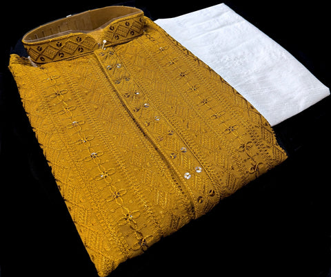 Pure Rayon Based Beautiful fine Embroidery Work At Front And Back With Sequins Work Designer Kurta & cream Pajama