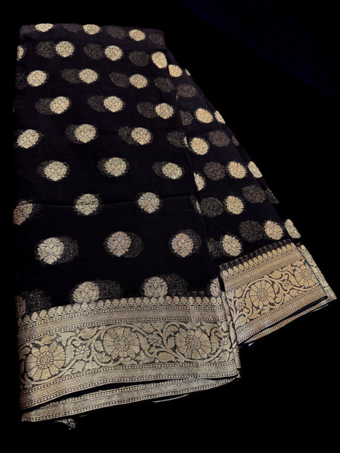 Very soft pure chiffon based Beautiful zari work Banarasi look Saree