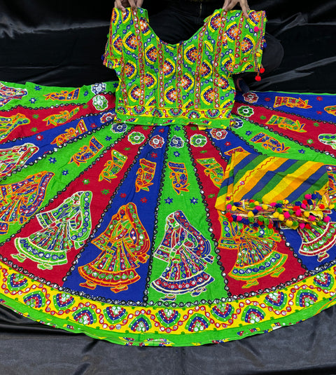 Multicoloured bigger flared Chaniya with blouse (size 38) and dupatta