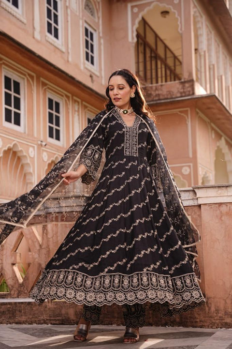 Pure & Soft Rayon Based Designer Embroidered Work flared Kurti With Plazo Pants & Dupatta(Video Clip attached)