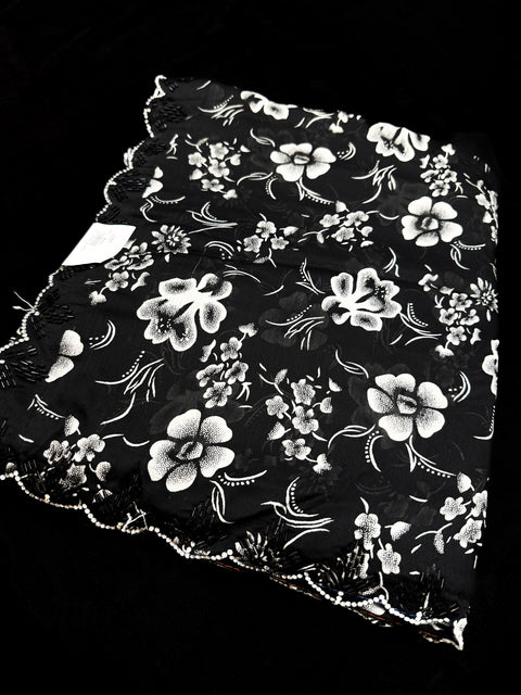 (Video clip attached) Beautiful black Stones work border design beautiful very soft Georgette Saree