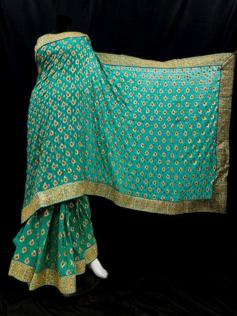 Soft chiffon based zari work with heavy stone work border and embroidery work jaal all over & stone work beautiful Saree