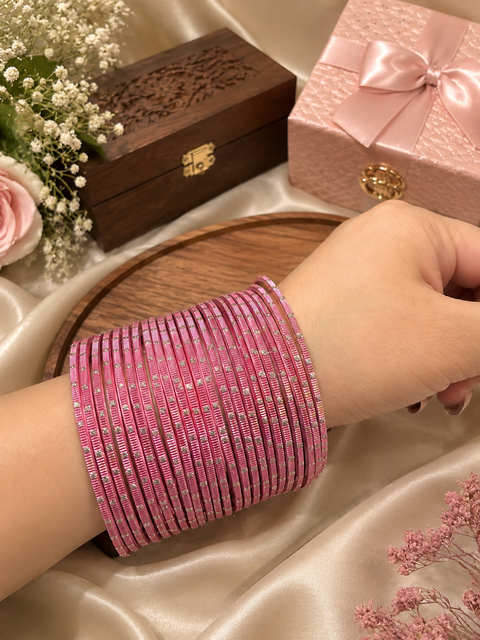 Golden Shimmer dotted metal bangles 2 dozen in 1 Set (slight variation in color & design may occur)