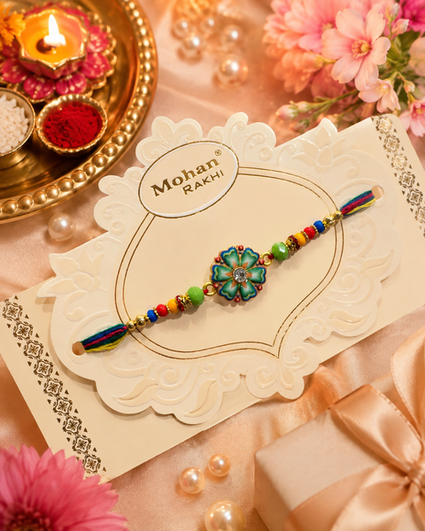 Beautiful Rakhi with premium gift-ready packaging – a perfect blend of style, protection, and sibling love.