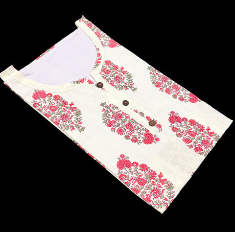 Pure Cotton based Printed short Kurti for girls /Ladies (Size 38 - length 28 inches, Size 42 ,46, 48 length -31 inches)sleeves 17 inch