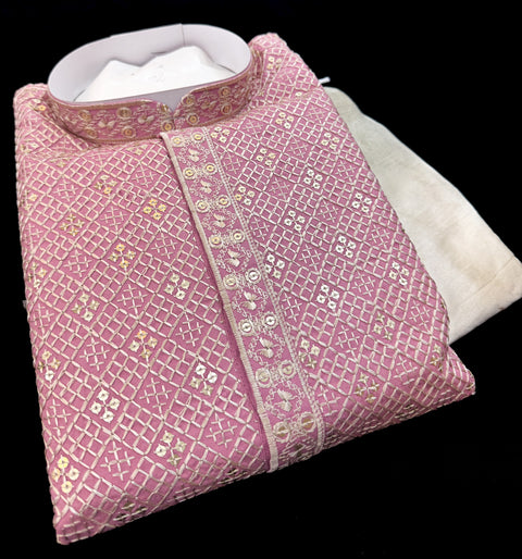 Pure Rayon Based Beautiful Embroidery Work At Front And Back With Sequins Work Designer Kurta & cream Pajama