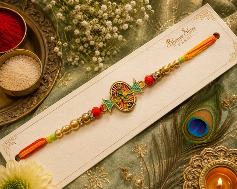 Krishna design Meenakari work Beautiful Stone Work Rakhi in nice box pack