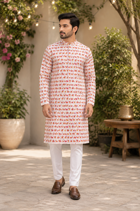 Pure cotton based Men’s Printed kurti (sizes mentioned in inches ,not according to the label on Kurti)size 44kurti- Length 40 inches and size 46-length 42 inches ) Kurti only. Pants not included.