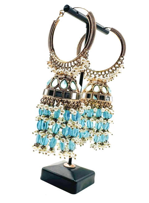 Silver stone with pearls work beautiful Jhumka Balian big size