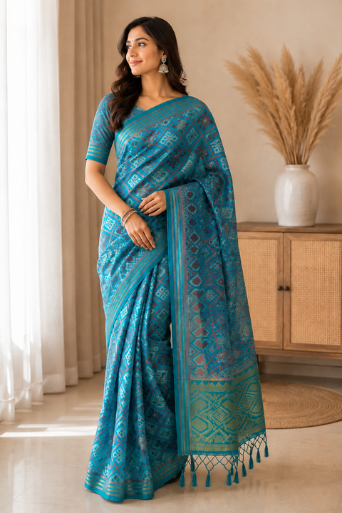 Soft silk beautiful design Saree with contrast Pallu and Blouse , blouse piece is attached to Saree(slight variation in color and design is possible)