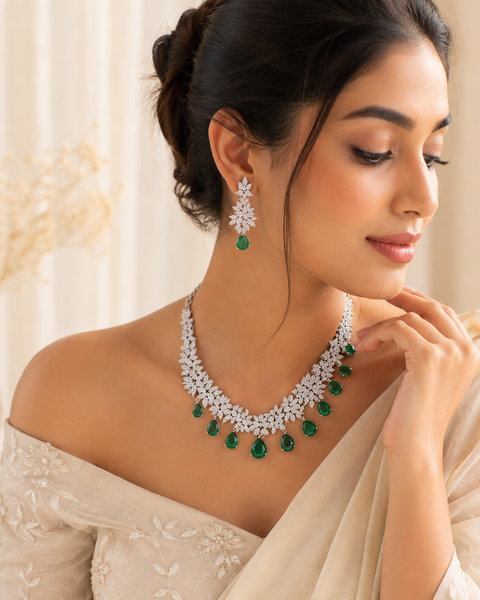 American Diamond stones very fine work classy necklace with beautiful earrings
