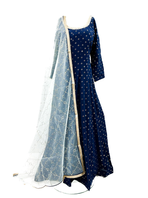Georgette Based Mukaish Work Gown with netting based Sequinned work Dupatta
