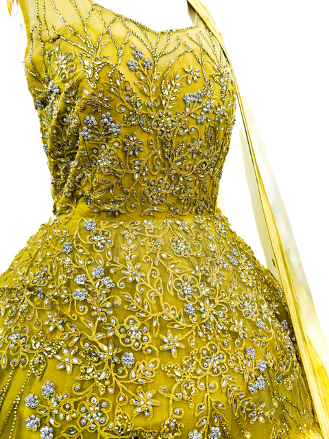 Engagement /Party Wear Designer Ball gown Netting Based Beautiful embroidery with Mirror & Stone Work