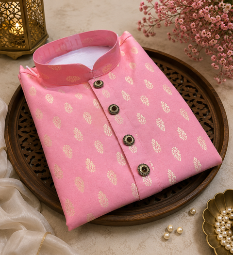 Soft Silk based Heavy brocade work designer Kurta with golden Pajama (slight variation in color and design is possible)