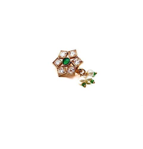 Polki stone with pearls studded Nath ( Non Pierced)