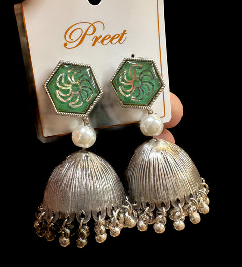 Beautiful oxidised Jhumka with colourful meenakari work