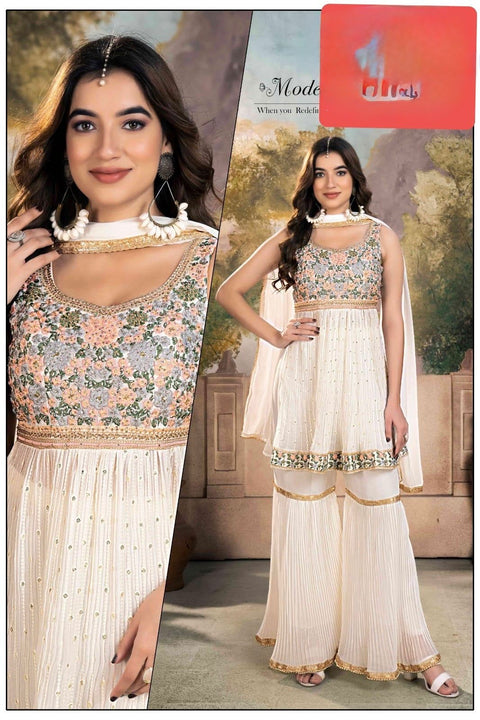 Georgette based embroidery with sequined work sharara suit