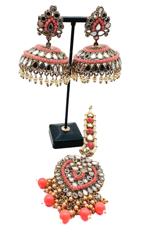 Mirror work with pearls work beautiful Jhumka Balian big size with Tikka