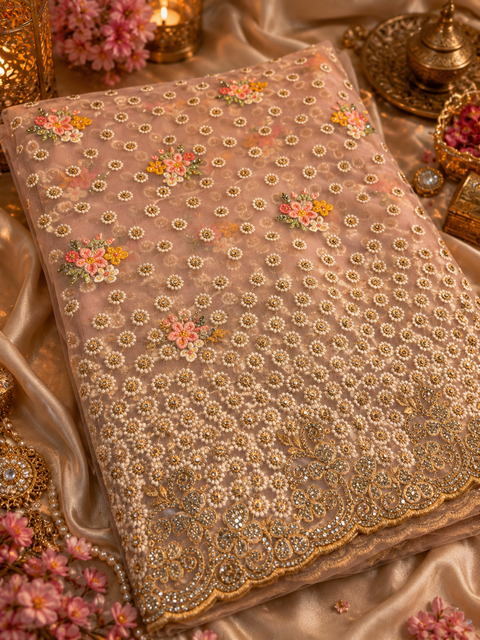 Heavy work designer Heavy Stone Work & Embroidery Jaal Work Beautiful Netting Designer Saree & Embroidery Work Blouse design,Blouse Piece Worn By Model Is For Reference Only,Blouse Piece Attached To Saree) Slight Variation in color & design is possible)