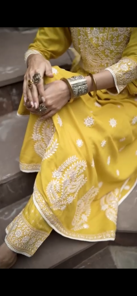 Pure & Soft Rayon Based Designer Lakhnavi Embroidered Kurti With Plazo Pants & Dupatta(Clip Attached to watch the design)