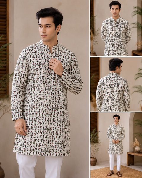 Pure cotton based Men’s Printed kurti (sizes mentioned in inches ,not according to the label on Kurti)size 44 kurti- Length 40 inches and size 46-length 42 inches ) Kurti only. Pants not included.
