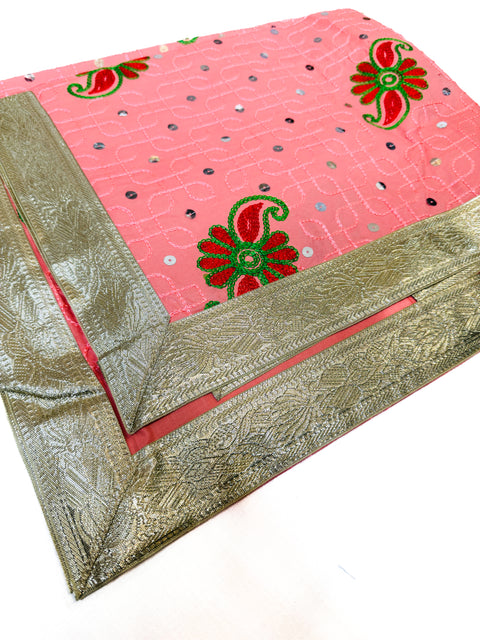 Cotton based Embroidery work Rumala Sahib Double Set With Palkan