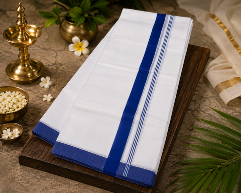 Woven Cotton Kerala Mundu / Dhoti in White ( 3.75 mtrs )Kurta not included,slight variation is possible