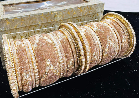 Beautiful Golden stones with jerkin beaded and Crystal stone Designer Bridal Churra (Video clip attached )