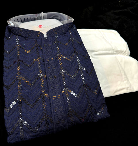 Pure Rayon Based Beautiful heavy Embroidery Work At Front And Back With Sequins Work Designer Kurta & White Pants