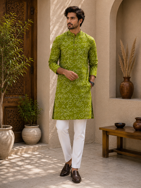 Pure cotton based Men’s Printed kurti (sizes mentioned in inches ,not according to the label on Kurti)size 44 kurti- Length 40 inches and size 46-length 42 inches ) Kurti only. Pants not included.