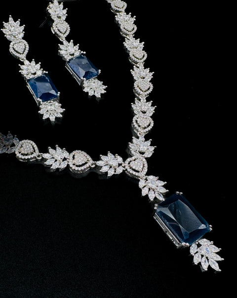 Blue Saphhire crystal American Diamond beautiful necklace set with crystal American diamonds