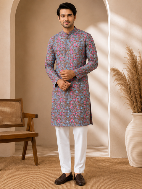 Pure cotton based Men’s Printed kurti (sizes mentioned in inches ,not according to the label on Kurti)size 44 kurti- Length 40 inches and size 46-length 42 inches ) Kurti only. Pants not included.
