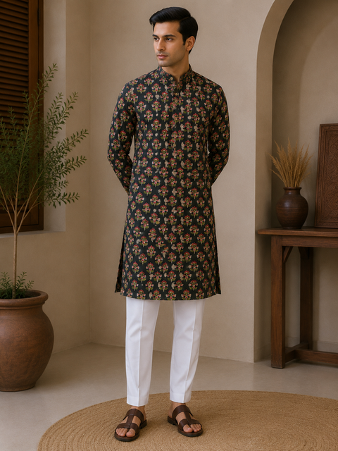 Pure cotton based Men’s Printed kurti (sizes mentioned in inches ,not according to the label on Kurti)size 44 kurti- Length 40 inches and size 46-length 42 inches ) Kurti only. Pants not included.
