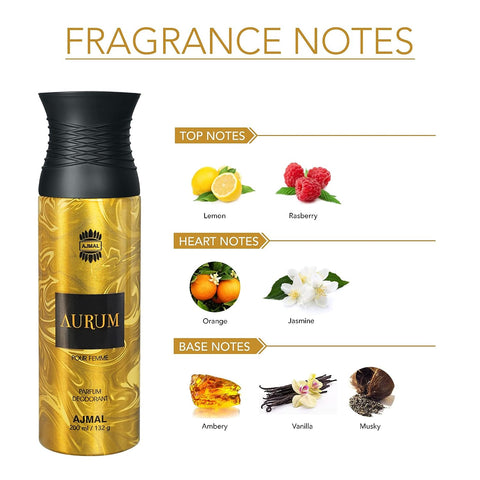 Ajmal Aurum Perfume Deodorant 200ml Body Spray Gift For Women