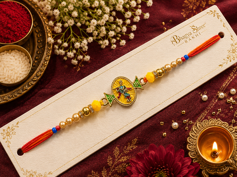 Krishna design Meenakari work Beautiful Stone Work Rakhi in nice box pack