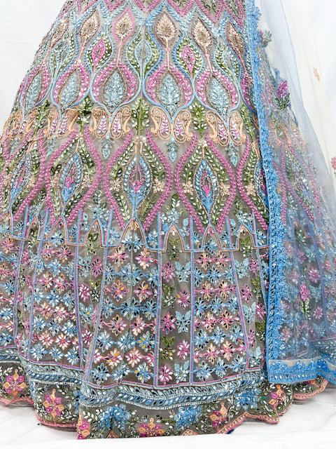Mirror with stone work heavy hand work designer blouse with heavy mirror work multiflared lehnga & Dupatta