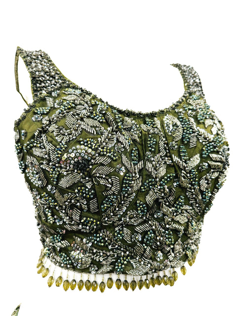 Designer cocktail crop top with handwork in sequinned princess blouse and heavy ken ken with ring inside fully fluff design Lehnga