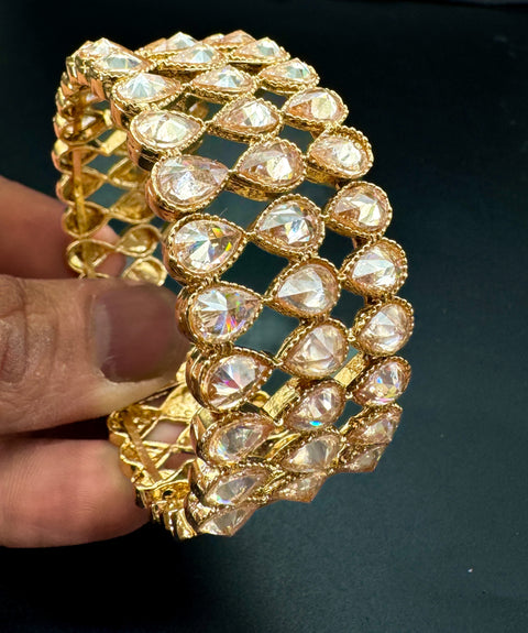 Golden Original Polki stone beautiful adjustable bracelets (easy to open , no screws)