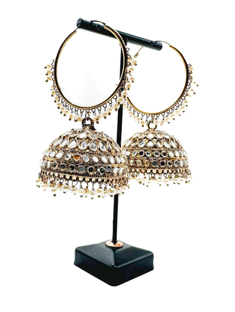 Golden stone with pearls work beautiful Jhumka Balian big size