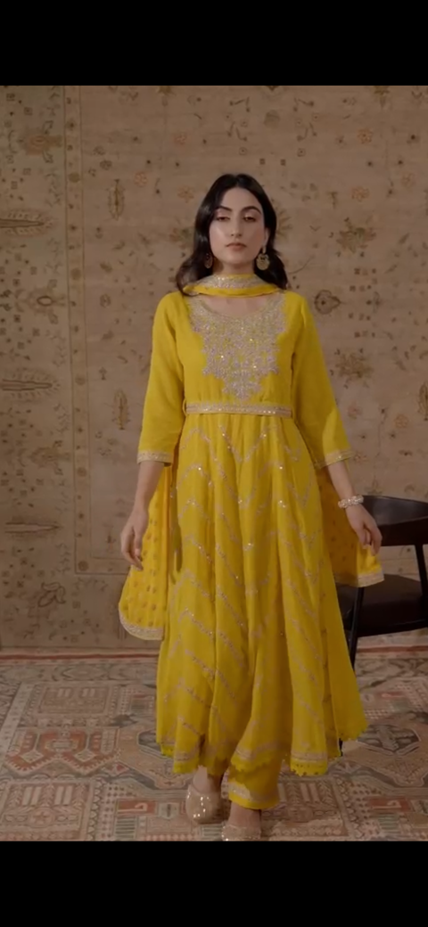 Pure Chiffon based Embroidery work all over heavy Designer Kurti with Plazo pent & Chiffon Dupatta