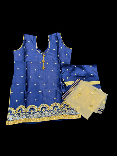 Nevi blue colour silk based dot print kids punjabi suit