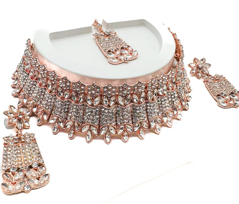 Rosegold & Silver Jerkan Stone Beautiful Necklace Set