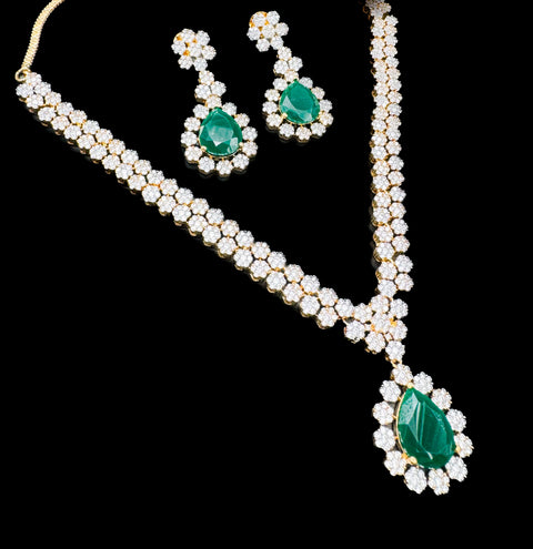 Emerald Green American Diamond beautiful necklace set with crystal American diamonds