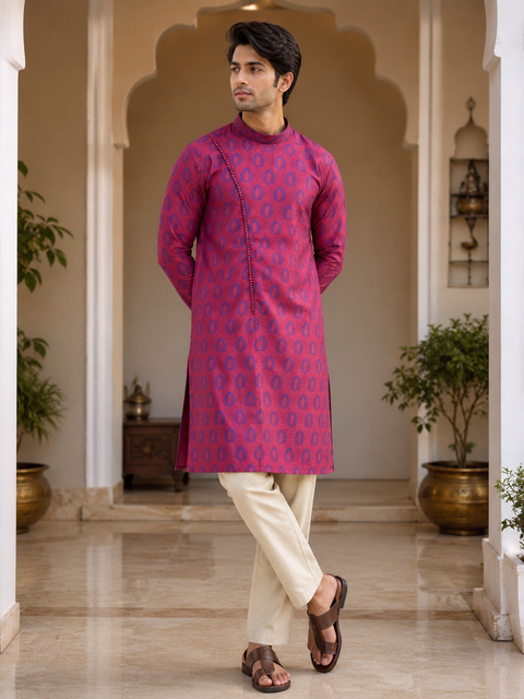 Two Shaded colour cotton silk design designer kurta with pajama pants (slight variation in color and design is possible )