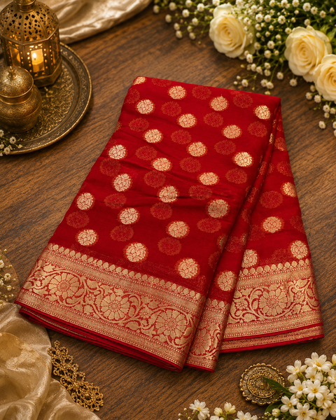 Very Soft Pure georgette chiffon based Beautiful zari work Banarasi look Saree(Blouse Shown Is For Reference Only. The Blouse Piece Is Included With The Saree As Unstitched Fabric)(slight variation in color and design is possible )