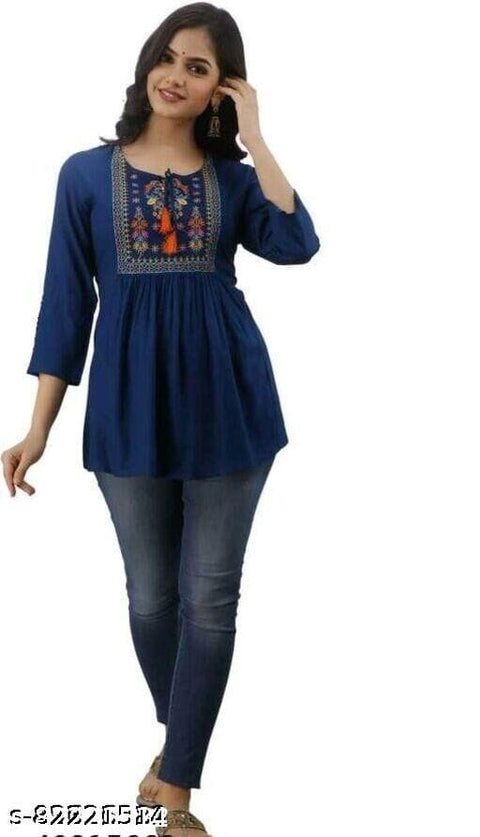 Rayon based Embroidery work short Kurti