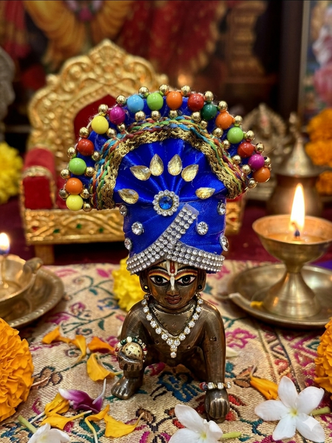 Heavy Pagdi for Laddu Gopal | Mukut for Ladoo Gopal Bal Gopal Kanha Ji Thakur Ji (Size 2)(only Mukut ) price per mukut (slight variance in color and design is possible)